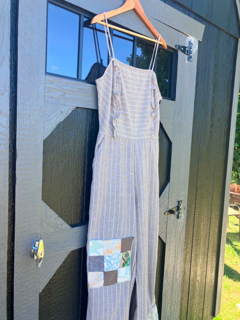 One-of-a-Kind Reworked Jumpsuit with Patch & Ruffle Hem